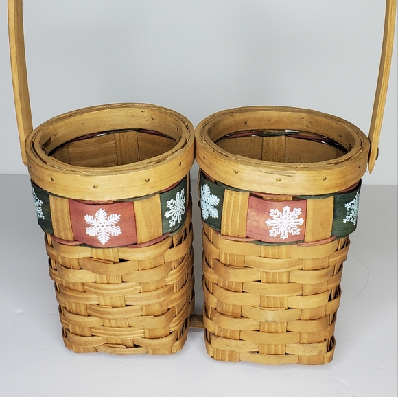 Wooven Double Wood Basket with Handle Snowflakes - Picture 8 of 8